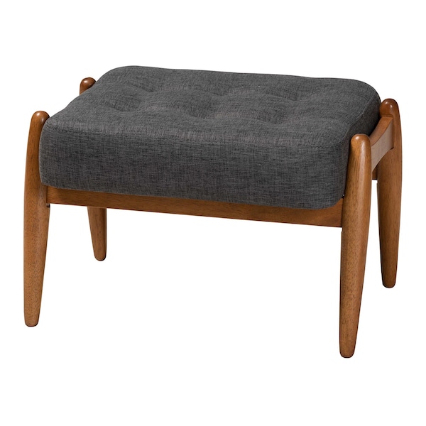 Baxton Studio Jeanine Japandi Dark Grey Fabric and Walnut Brown Finished Wood Ottoman Footstool 233-13168-ZORO - main